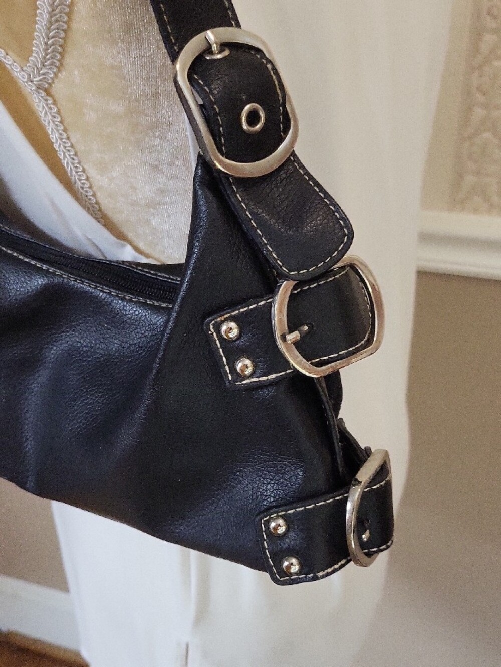St. John's Bay Black Shoulder Bag with Silver Buckle Accents - Picture 3 of 12